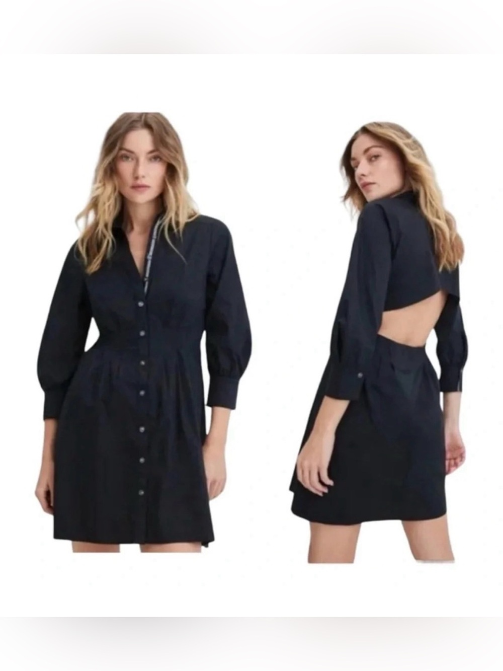Veronica Beard Polina Button-Front Pleated black Shirt Dress